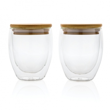 Logotrade corporate gift picture of: Double wall borosilicate glass with bamboo lid 250ml 2pc set
