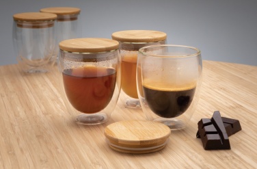 Logo trade promotional items image of: Double wall borosilicate glass with bamboo lid 250ml 2pc set