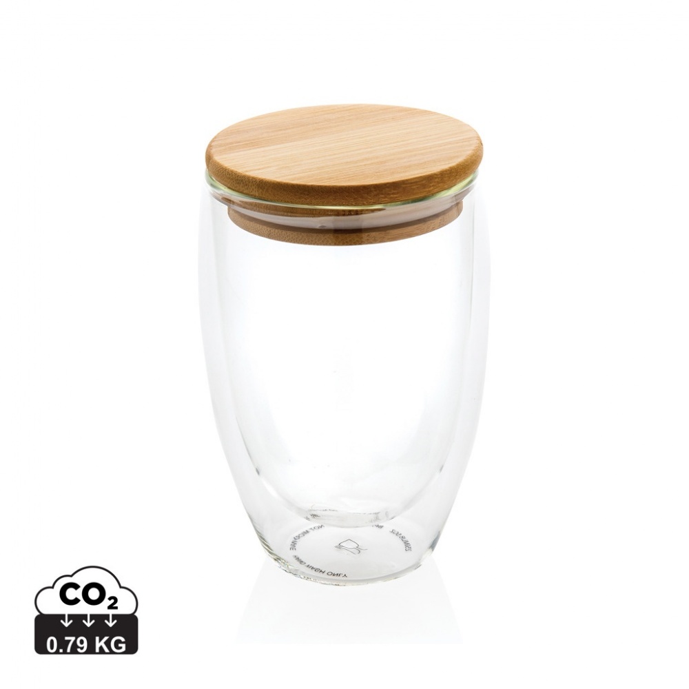 Logo trade promotional gifts picture of: Double wall borosilicate glass with bamboo lid 350ml