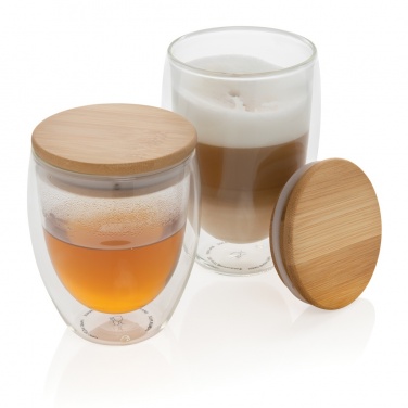 Logotrade promotional product image of: Double wall borosilicate glass with bamboo lid 350ml