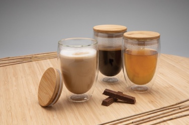 Logotrade business gift image of: Double wall borosilicate glass with bamboo lid 350ml