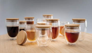 Logo trade business gift photo of: Double wall borosilicate glass with bamboo lid 350ml