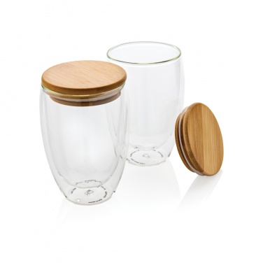 Logo trade promotional giveaway photo of: Double wall borosilicate glass with bamboo lid 350ml 2pc set