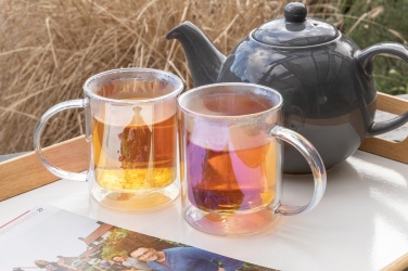 Logo trade promotional giveaways image of: Deluxe double wall electroplated glass mug