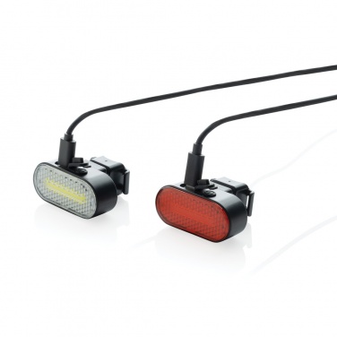 Logo trade promotional products image of: Lumino RCS recycled plastic USB re-chargeable bike light set