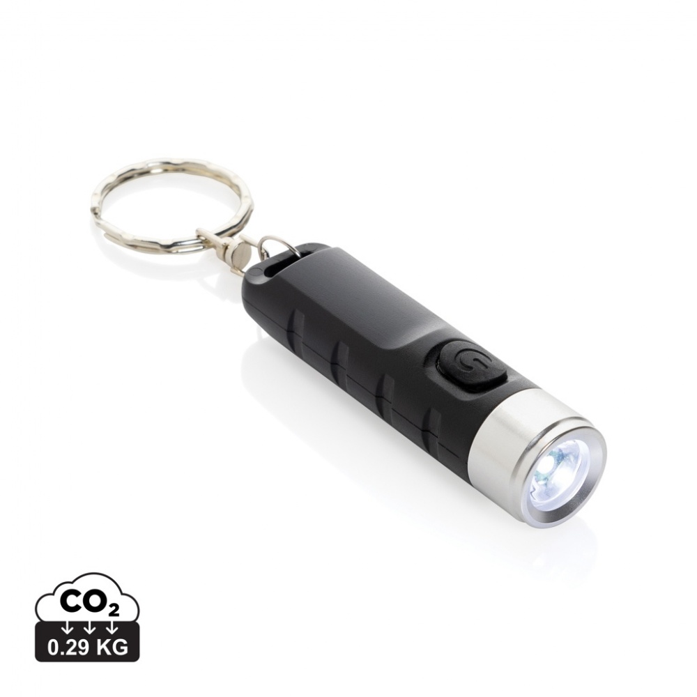 Logo trade business gifts image of: Globix RCS recycled plastic USB re-chargeable keychain torch