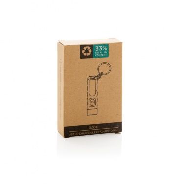 Logo trade promotional item photo of: Globix RCS recycled plastic USB re-chargeable keychain torch