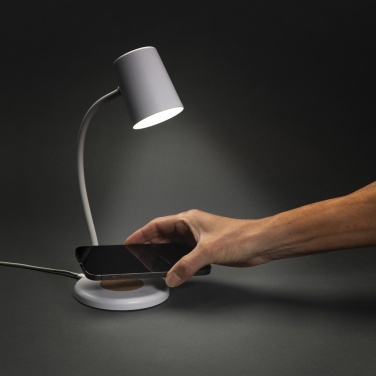 Logotrade promotional item image of: Zenara RCS recycled plastic and cork 15W wireless desk lamp