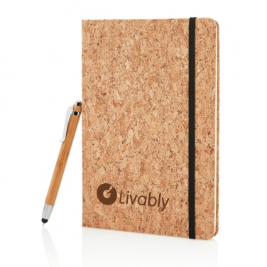 Logotrade promotional product picture of: A5 notebook with bamboo pen including stylus