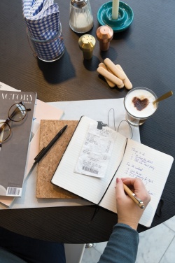 Logo trade promotional merchandise photo of: A5 notebook with bamboo pen including stylus