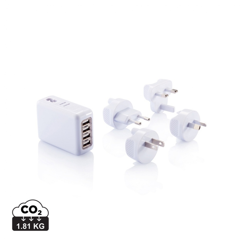 Logo trade advertising products image of: Travel plug with 4 USB ports