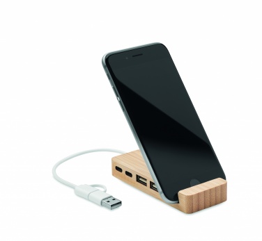 Logo trade corporate gifts image of: Bamboo USB 4 ports hub
