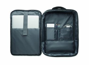 Logotrade promotional items photo of: A safe 15-inch laptop backpack made of 300D RPET with a 210D RPET lining and customizable printing.