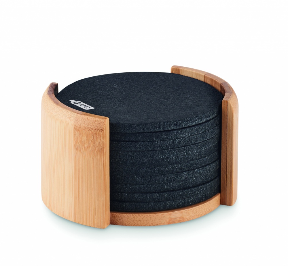 Logo trade promotional merchandise image of: RPET coasters in bamboo holder