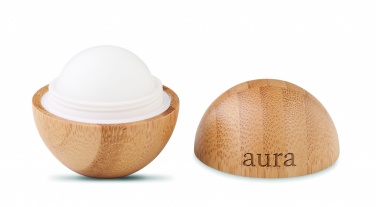 Logo trade promotional merchandise photo of: Lip balm in round bamboo case