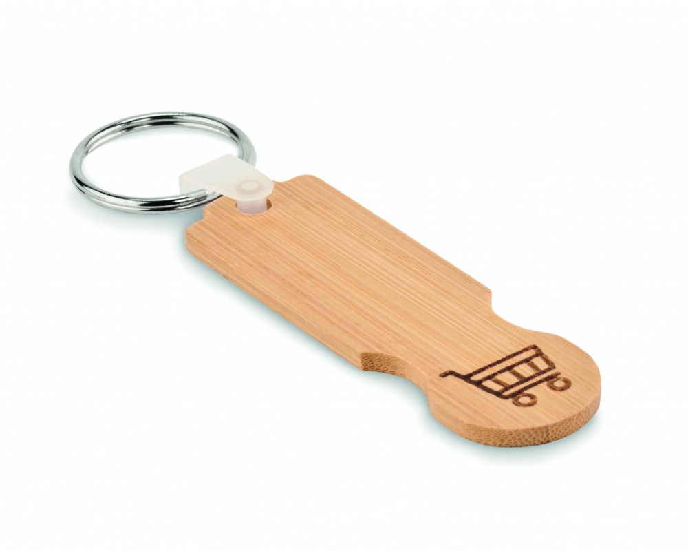 Logo trade promotional gifts image of: Bamboo euro token key ring Rauma