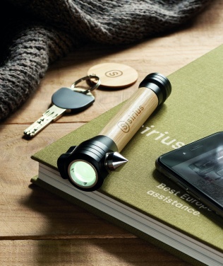 Logotrade promotional products photo of: 3-in-1 bamboo flashlight with an emergency hammer and seatbelt cutter