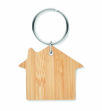Logo trade advertising products picture of: House shaped bamboo key ring Järvenpää
