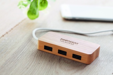 Logo trade corporate gifts image of: Bamboo USB 3 ports hub
