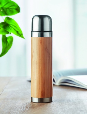 Logo trade advertising products image of: Double wall bamboo cover flask 400ml CHAN BAMBOO