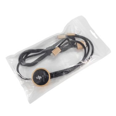 Logo trade promotional merchandise picture of: 3-in-1 cable with elighted logo in a wooden casing, LH-ZMU06