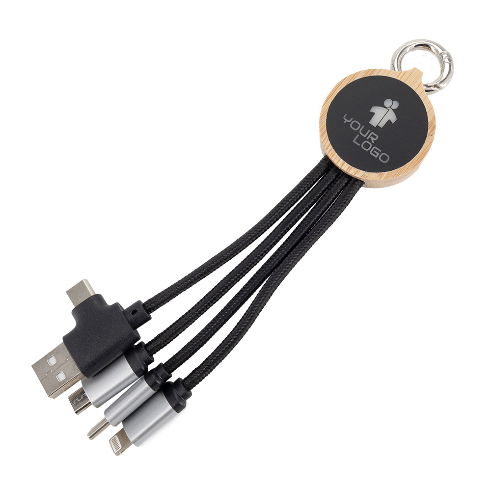 Logotrade business gifts photo of: 4-in-1 cable with elighted logo in a wooden casing, LH-ZMU05