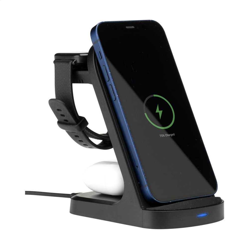 Logo trade promotional products image of: Triple-Up RCS Recycled ABS Wireless Charger Stand