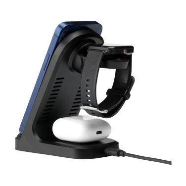 Logo trade corporate gifts image of: Triple-Up RCS Recycled ABS Wireless Charger Stand