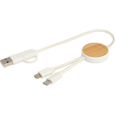 Logo trade corporate gifts picture of: Chechia 5-in-1 recycled plastic 30 cm data sync and 27W fast charge cable with bamboo details