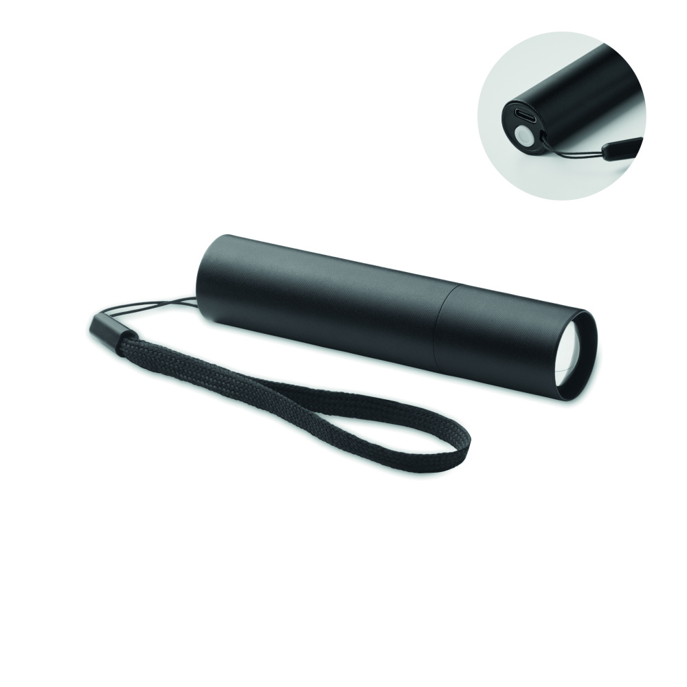 Logo trade promotional giveaways image of: Aluminium rechargeable torch