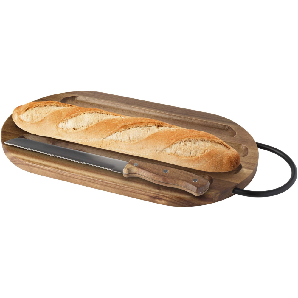 Logotrade promotional item image of: Prestige acacia wood chopping board with bread knife