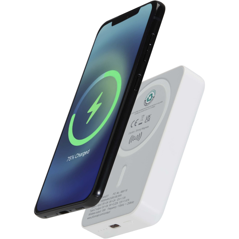 Logo trade corporate gift photo of: Acrab 10.000 mAh 15W magnetic wireless power bank with 20W PD - made from recycled plastic