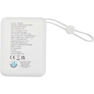 Logotrade promotional merchandise picture of: Acrux 10.000 mAh 35W tablet power bank with built in Type-C cable - made from recycled plastic
