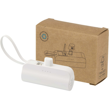 Logo trade business gifts image of: Alnair 5000 mAh 10W recycled plastic Type-C power bank with built-in flip stand and 2-in-1 cable
