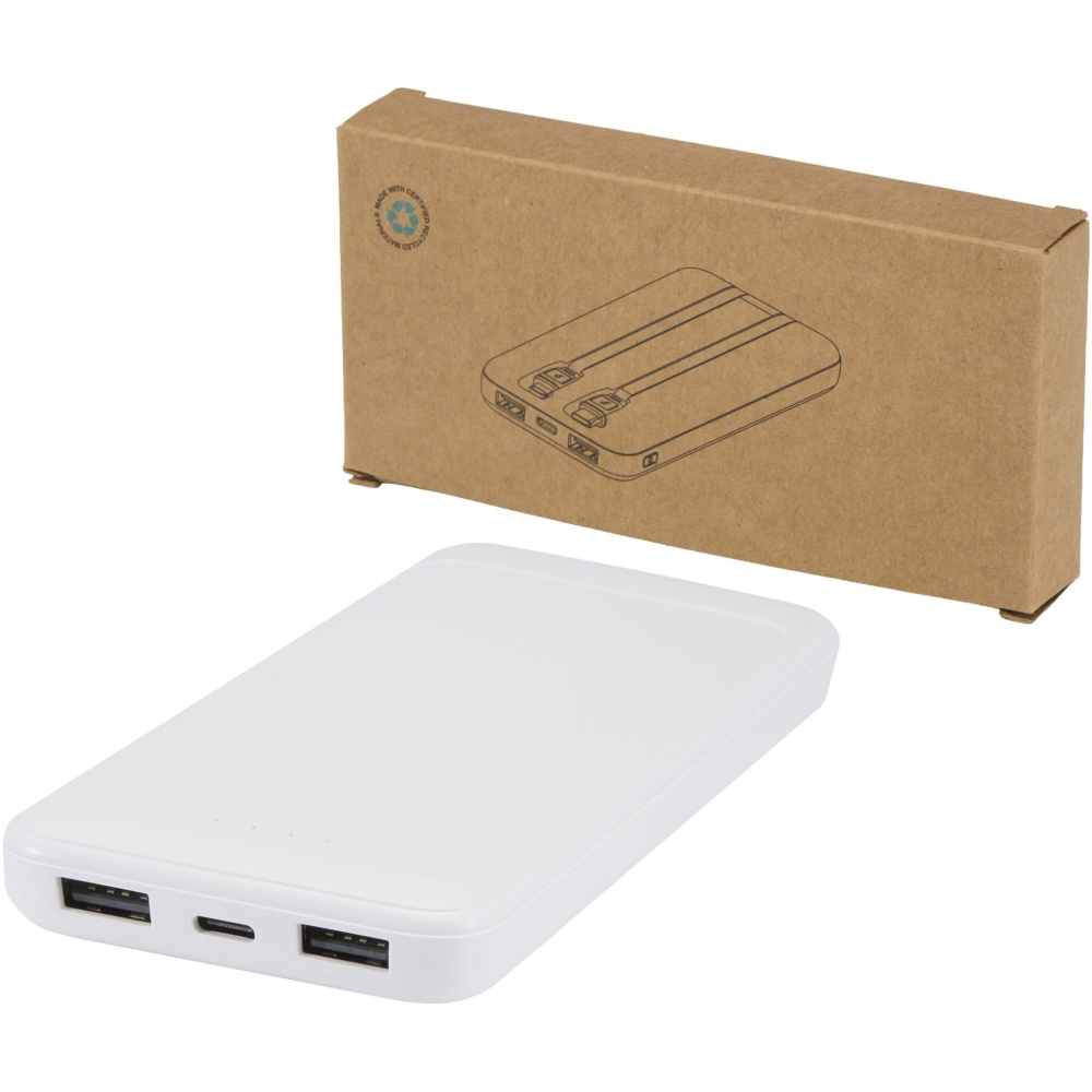 Logotrade business gifts photo of: Adhil 10.000 mAh 10W recycled plastic power bank with 2 built-in cables