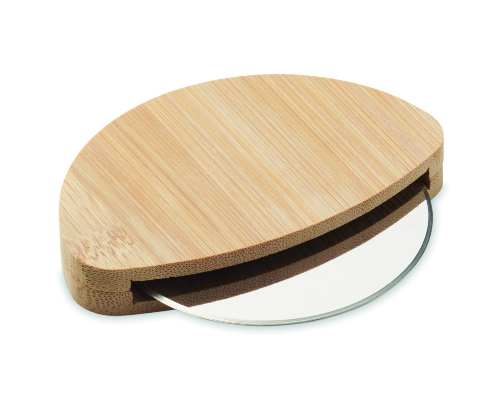 Logo trade promotional giveaways picture of: Round bamboo pizza cutter