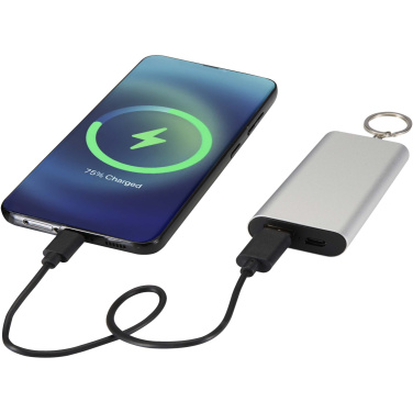 Logo trade advertising products image of: Arcturus 2000 mAh recycled aluminium power bank with keychain