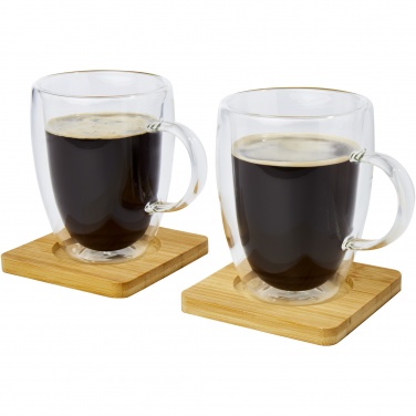 Logotrade reklaamkingi foto: Manti 2-osaline 350 ml topeltseinaga klaasist tass bambusest alusega 