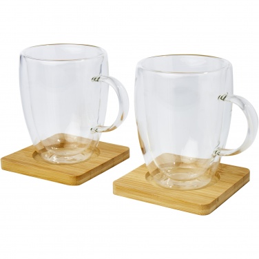 Logotrade firmakingituse foto: Manti 2-osaline 350 ml topeltseinaga klaasist tass bambusest alusega 