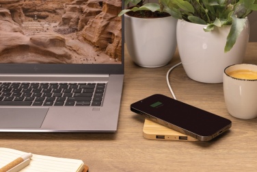 Logo trade reklaamkingi pilt: Bambusest 10 W juhtmevaba laadija USB-ga