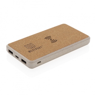 Logo trade reklaamkingi pilt: Korgi- ja nisukõrrega 8000 mAh 5W juhtmevaba akupank