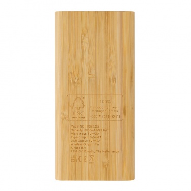 Logo trade reklaamtoote pilt: Bambusest 8000 mAh 5W juhtmevaba akupank