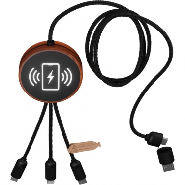 Logotrade mainoslahja tuotekuva: SCX.design C40 5-in-1 RPET-latauskaapeli valaistuvalla logolla ja 10 W:n latausalustalla