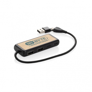 Logo trade mainostuotet tuotekuva: Link RCS kaksoistulo USB-hub kierrätysmuovia ja bambua