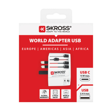 Logo trade mainoslahja ja liikelahja tuotekuva: SKROSS World Travel MUV 2-napainen USB A ja C adapteri