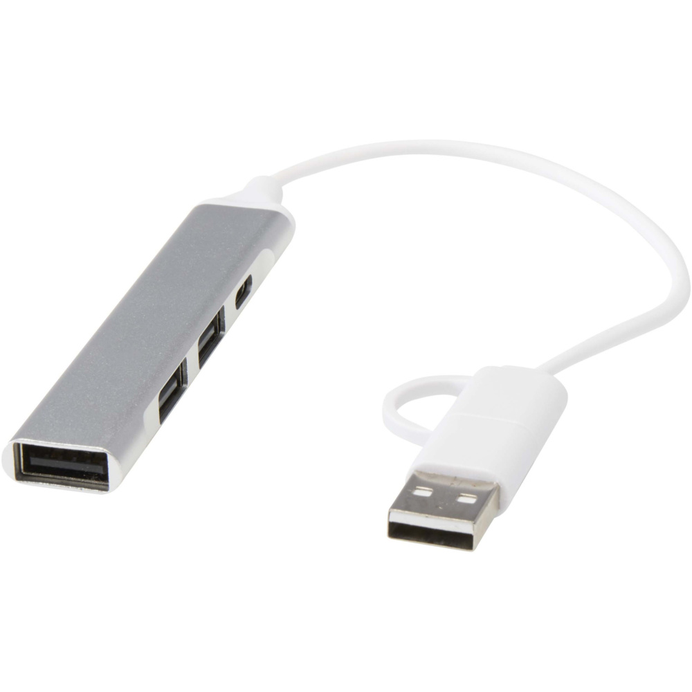 Logo trade mainostuotet tuotekuva: Alkaid 4-porttinen kierrätetystä alumiinista valmistettu USB-A- ja Type-C-keskitin, jossa kaksi sisääntuloa