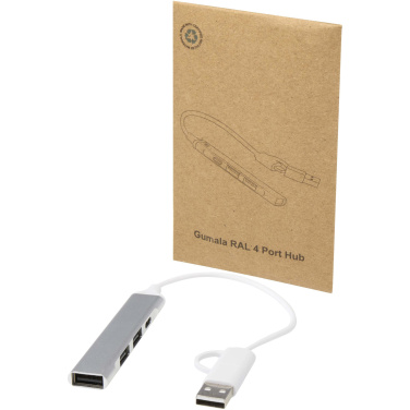 Logo trade mainoslahjat ja liikelahjat kuva: Alkaid 4-porttinen kierrätetystä alumiinista valmistettu USB-A- ja Type-C-keskitin, jossa kaksi sisääntuloa