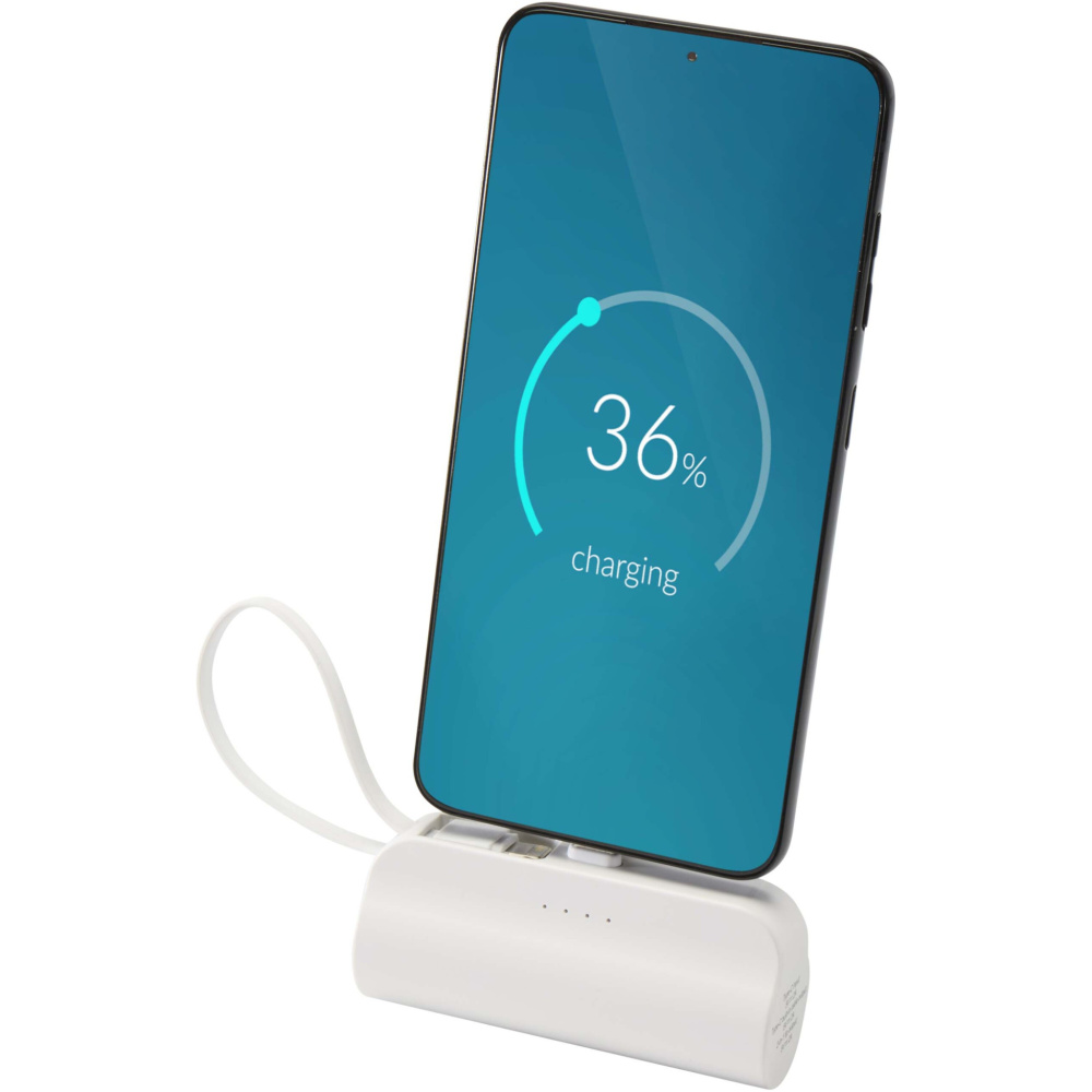 Logo trade mainoslahjat ja liikelahjat kuva: Alnair 5 000 mAh:n ja 10 W:n kierrätetystä muovista valmistettu Type-C-varavirtalähde, jossa sisäänrakennettu jalusta ja 2-in-1-kaapeli