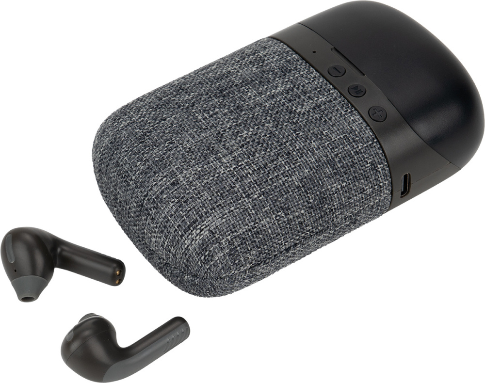 Logo trade liikelahjat tuotekuva: Bluetooth-kaiutin HF01 sisäänrakennetuilla nappikuulokkeilla 2-in-1