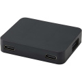 Gaia 4-портовый USB-концентратор с выходом USB-A и Type-C и двойным входом — изготовлен из переработанного пластика, Сплошной черный